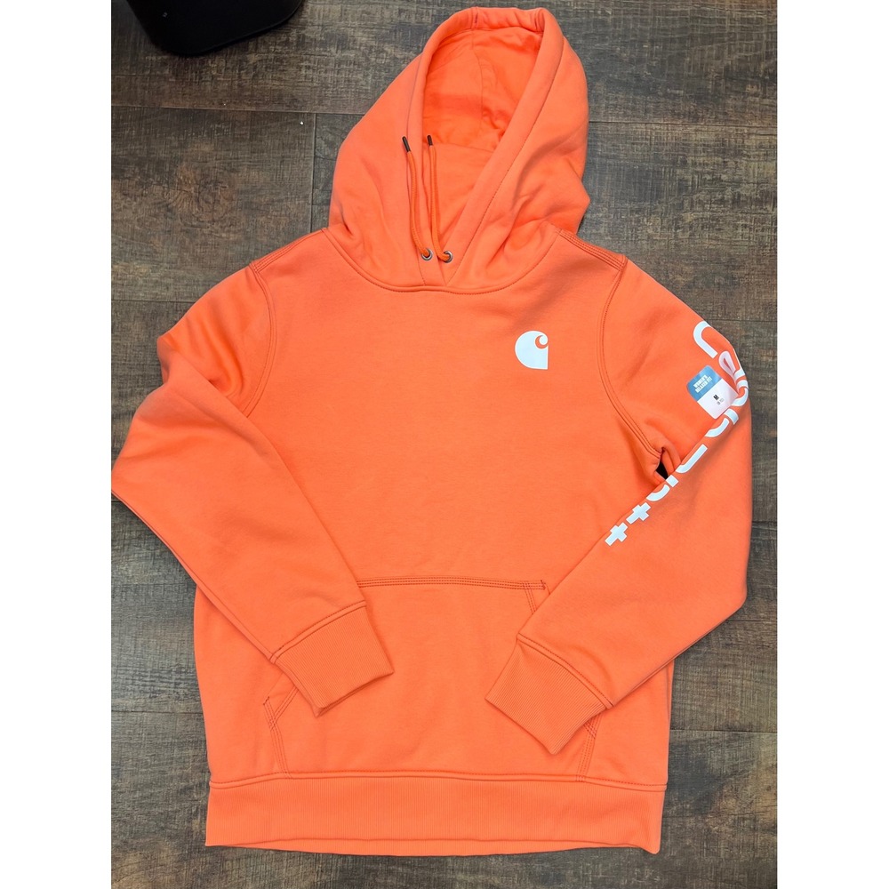 Carhartt Hoodie Womens Medium Orange Pullover Sweatshirt Relaxed Fit Logo TS0288